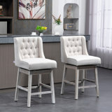 Counter Height Bar Stools Set Of 2, 180 Degree Swivel Barstools, Seat Height Bar Chairs With Solid Wood Footrests And Button Tufted Design
