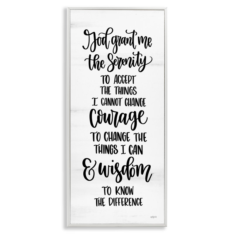 Citation spirituelle Serenity Courage & Wisdom, H 24 po x l 10 po x P 1,5 po, Giclée encadrée blanc bord de mer