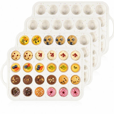 Mini Muffin Pan 24 Cup 4 Pack, Silicone Cupcake Pan with Metal Reinforced Frame and Handles, Nonstick Baking Pans for Muffins Egg Bites, Creamy Confetti