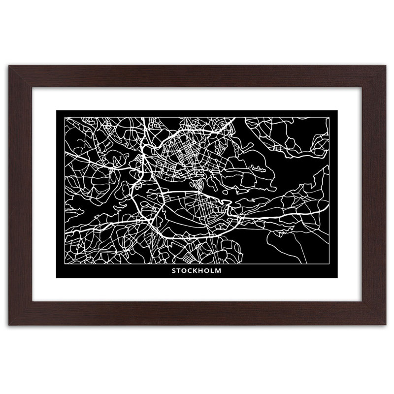 Stockholm City Map - Single Picture Frame Print, 70cm H x 100cm W, Brown