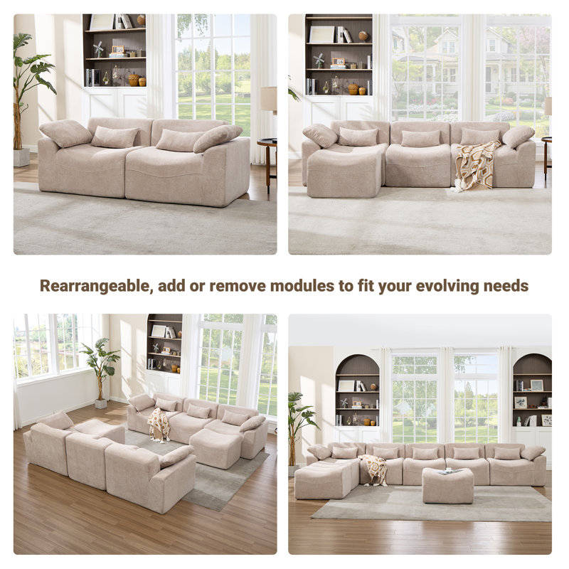  Segal 4 Piece 114" Oversized Modular  L Shape Soft Chenille Cloud Upholstered Compression sofa, No Assembly Required