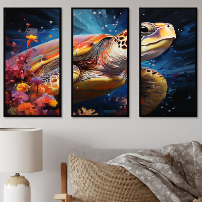Serene Turtle Underwaters - Tortue, ensemble d'art mural sur toile