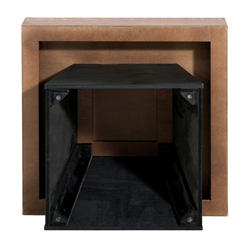 Table basse carrée FFZ de style ferme mi-siècle (80 cm) avec dessus en bois brun et piètement noir