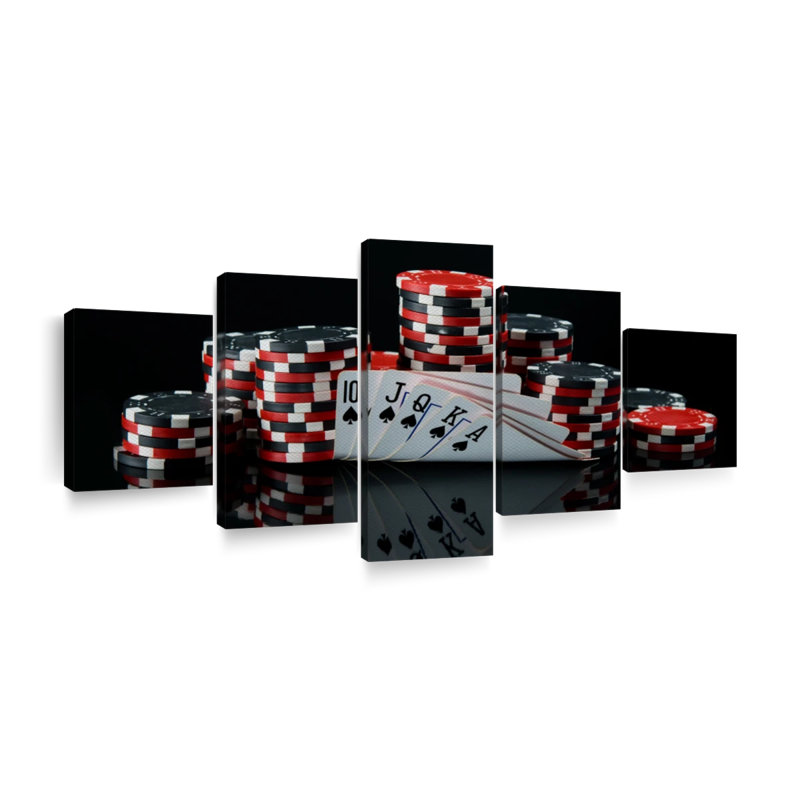 «Poker on Canvas», reproduction de 5 pièces, H 92 po x l 42 po