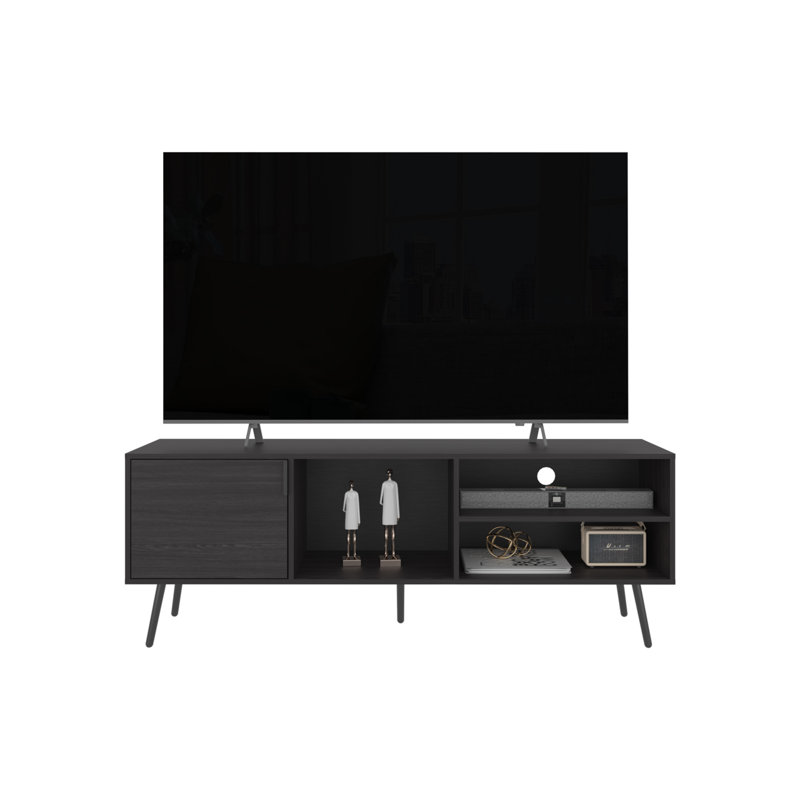 Meuble télé, 1 porte, 3 tablettes, noir sur place, Noir