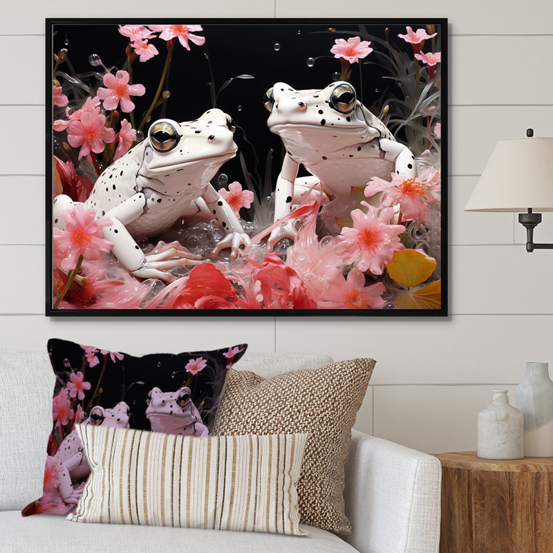 Minimalisme, grenouilles crapauds I - impression, Cadre flottant noir, H 12 po x l 20 po x P 1 po