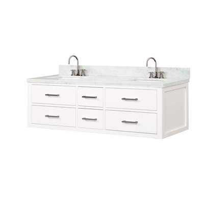Double Bath Vanity 60 In. X 22 In., White, Marble Top And Faucet, Soft Close Cabinet, Solid Wood & Filler Faucets, Panels