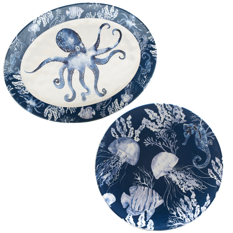 Ensemble de plateaux en mélamine 2 pièces Sea Life