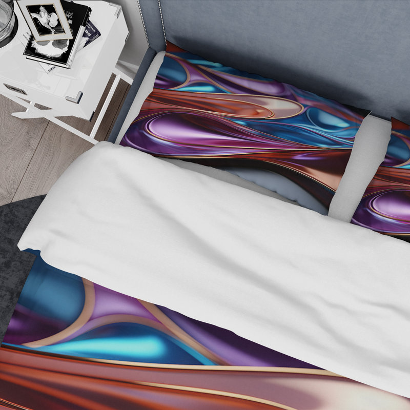 Mauve et bleu Fractal Wave III - Ensemble de housse de couette fractale abstraite