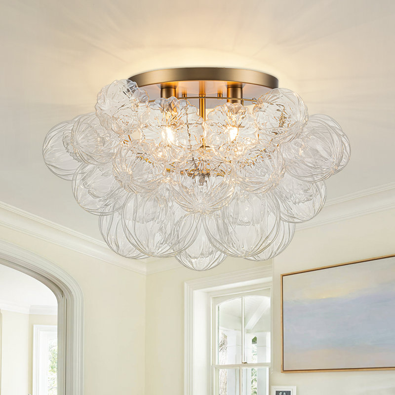 Plafonnier semi-encastré 4 lumières en verre fabriqué à la main