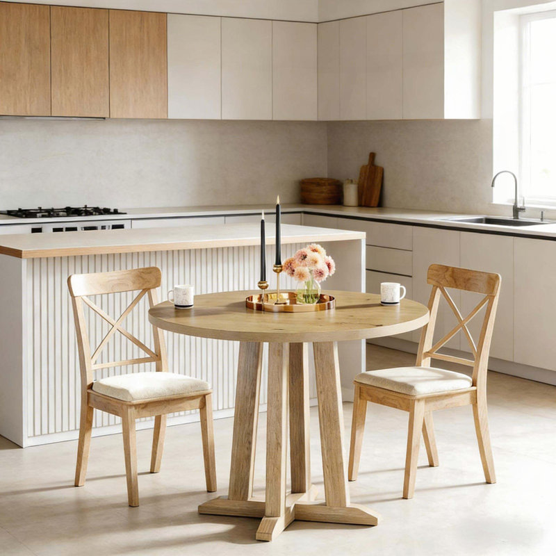 Table ronde compacte - grain de bois 31,5 po, 2 à 4 sièges, multi-usage