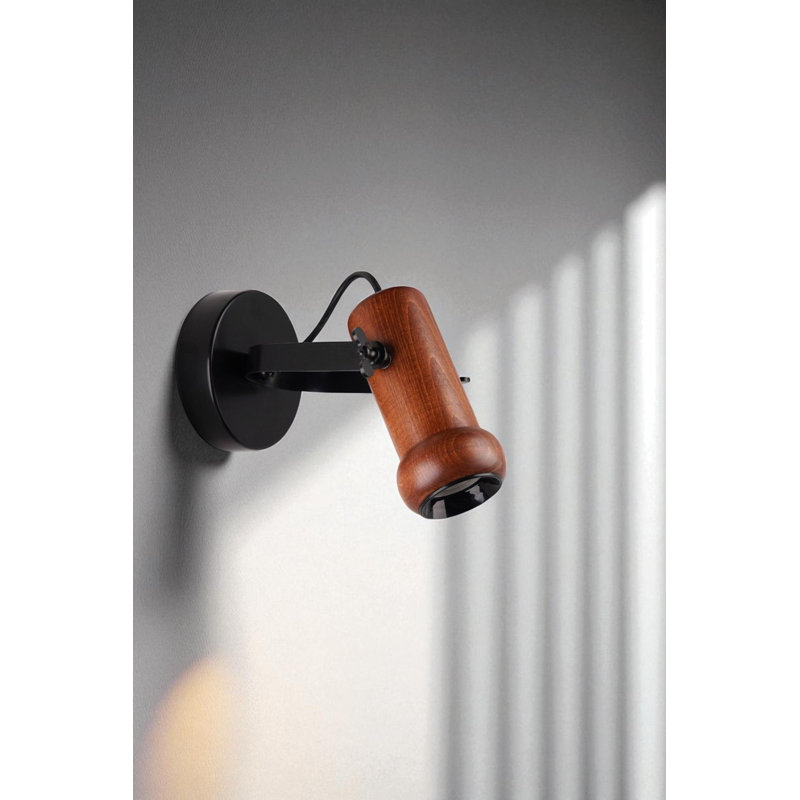 Stylish Wall Lamp, Black & Walnut Finish, Ø3.1 x 5.9 inches | Durable Metal Body with Wooden Cap, Socket Type: 1 x GU 10 Max 10 W | Ideal for Modern Living Spaces, IP20 Rated for Indoor Use