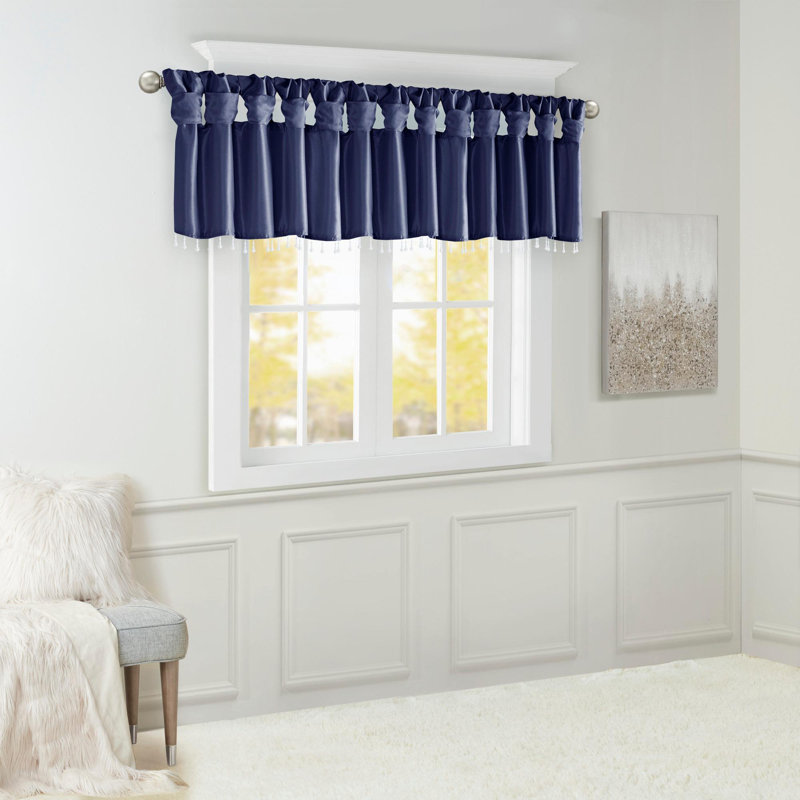 Cantonnière légère en fausse soie avec perles bleu marine 50 po x 26 po, Marine