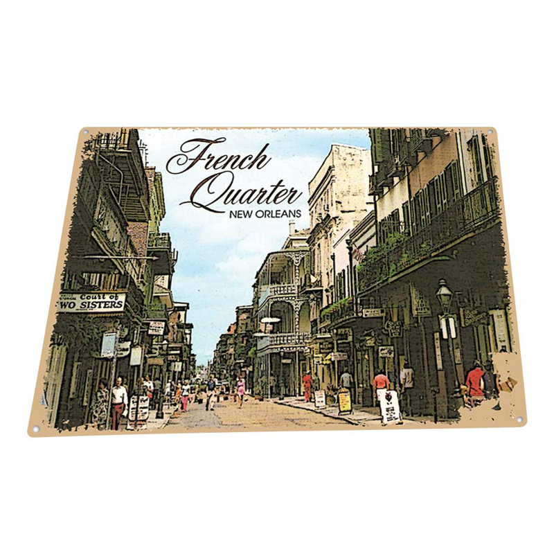 French Quarter New Orleans sur impression métallique, H 8,5 po x l 11,5 po x P 0,04 po