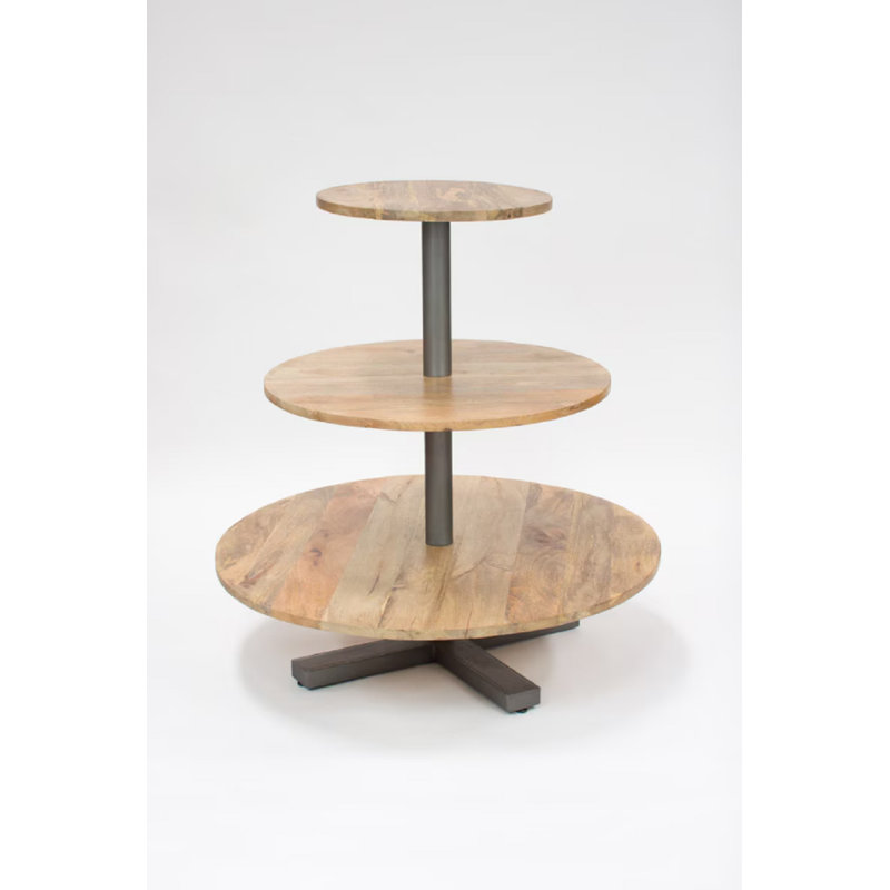 Kalalou Round Three-Tiered Mango Wood And Iron Display Tower