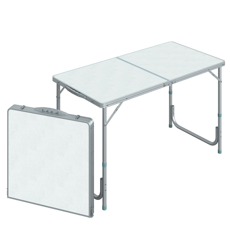 Height Adjustable Folding Table, Portable MDF Top & Aluminum Frame Camping Table, For Indoor Outdoor Picnic Garage, 2 Height Settings