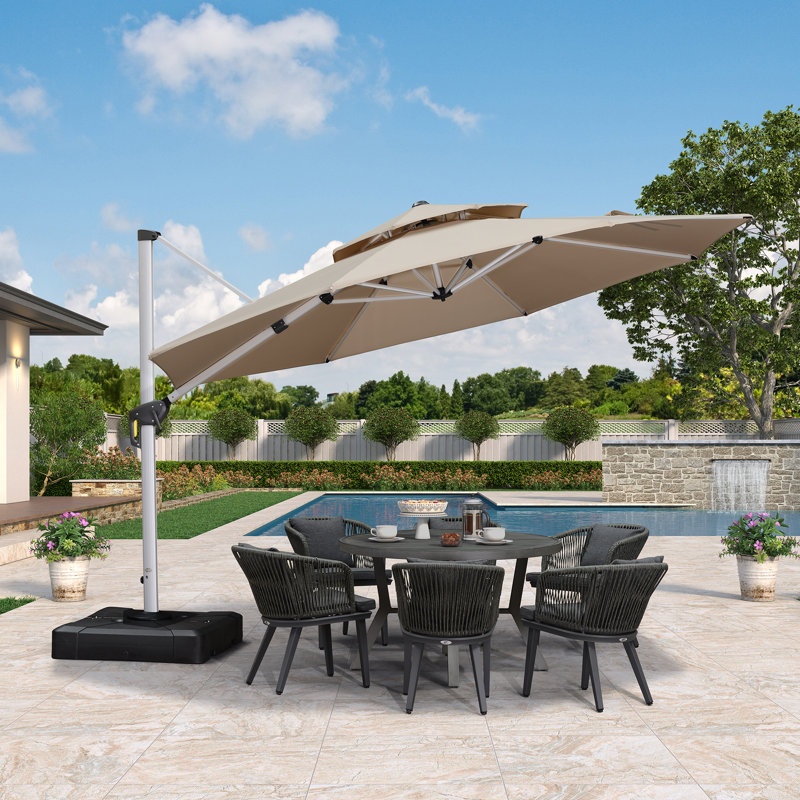 Parasol rond en porte-à-faux résistant à l'abrasion de 12 pi MIna, beige, Beige