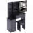 37" Middle Size Left Bedside Cabinet Vanity Table + Cushioned Stool Dresser Set, 2 AC+2 USB Socket, Hair Dryer Stand, Large Touch Control LED Sliding Mirror, 3-Color Switch, EPA, GCC, UL Certificate-1773228989