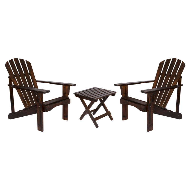 Brently Cedar Outdoor Adirondack Chair With Table, Brown