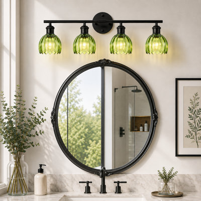 4-Light Vanity Light With Green Tulip Glass Shades, Modern Bathroom Wall Lighting For Bedroom, Kitchen, Living Room