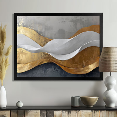 Ognen, bosquet abstrait d'introspection en or et blanc IV - art mural abstrait de vagues modernes pour le salon