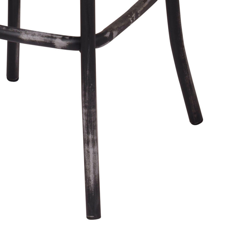 Tabouret de bar antique avec dossier en croix et ciel antique, Siège brun / cadre noir