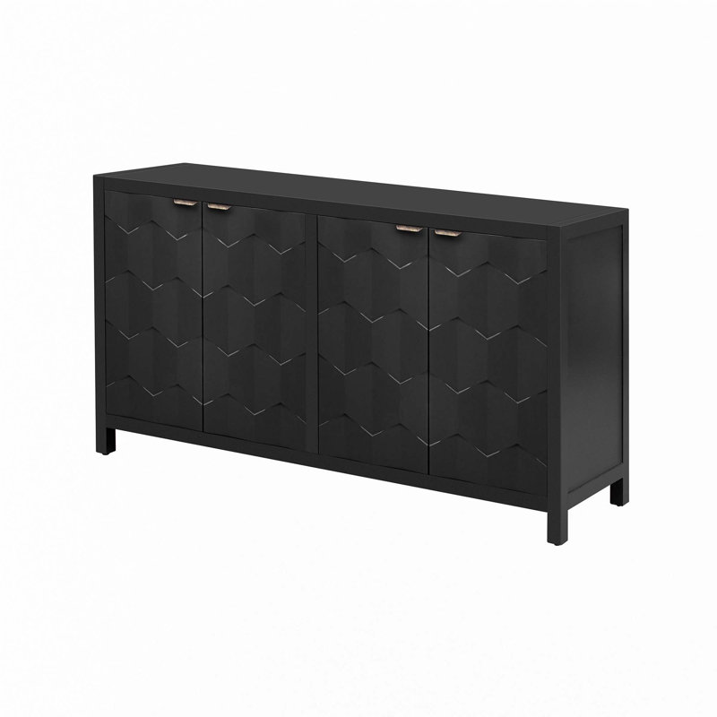 Buffet luxueux à quatre portes avec portes à motif en nid d'abeille, Noir