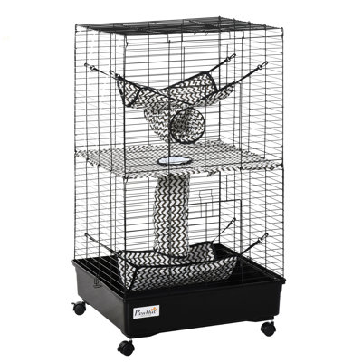 42" Ferret Cage W/ Wheels Brakes, Hammocks, Black