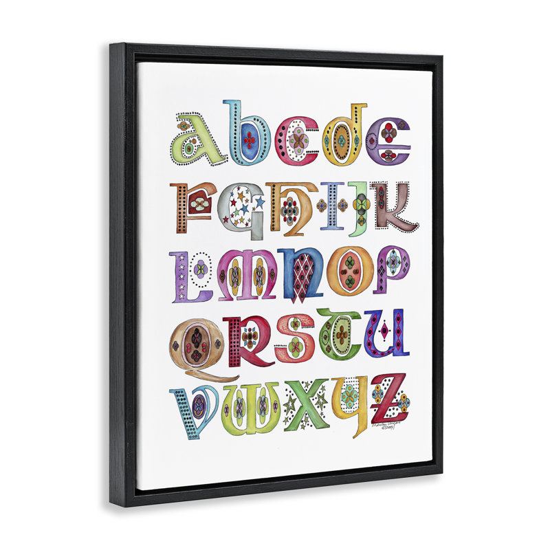 «Boho Whimsical Alphabet», art mural encadré flottant par Marley Ungaro, Cadre flottant noir de jais, H 21 po x l 17 po