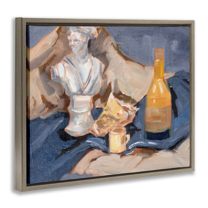Nature morte sur couverture, art mural encadré flottant gris par Melissa Wang, Cadre flottant orme Montalcino