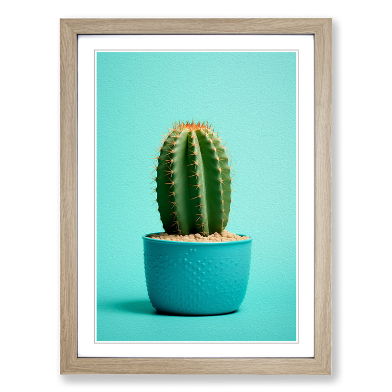 Cactus Minimalism Art - Framed Print, 46cm H x 34cm W x 2cm D, Oak Framed