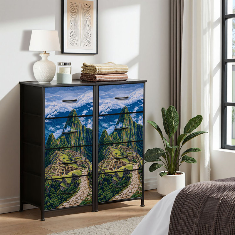 4 Drawer Dresser for Bedroom, Narrow Chest of Drawers, Wooden Top and Study Iron Frame 18"x37.5"-(WxH)