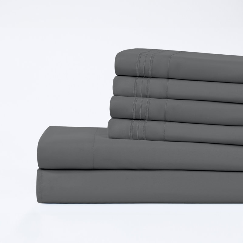 Ensemble de draps 6 pièces Modern, Ensemble de draps pour taille de lit double avec c, gris
