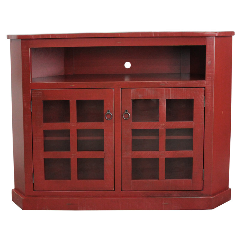 Roisin Unfinished Corner TV Stand for TVs up to 65", Burnt Red
