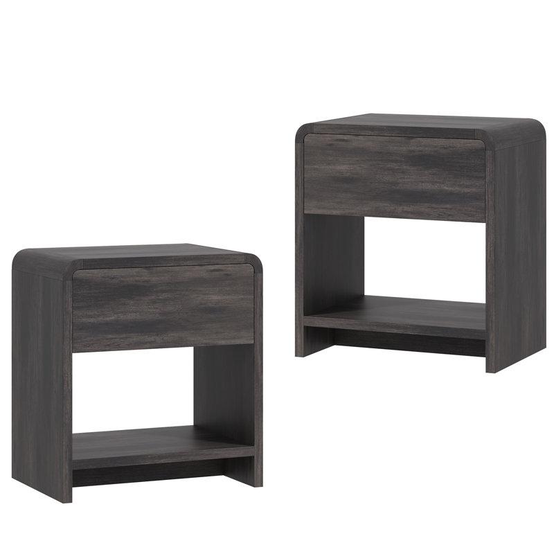 Modern Nightstand with Drawer Storage, Engineered Wood Construction, Black