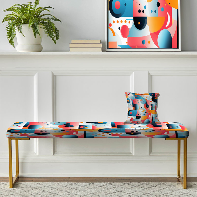 Motif tendance rose et bleu Poupart - Banc rembourré géométrique doré