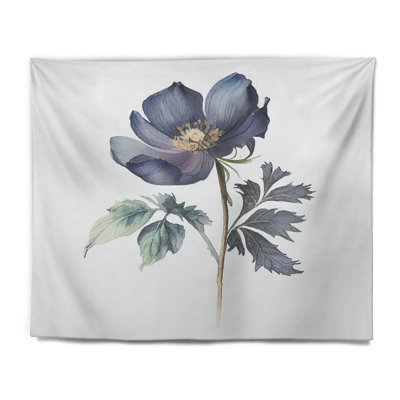 Blossoming Blue Retro Flower IV Polyester Tapestry