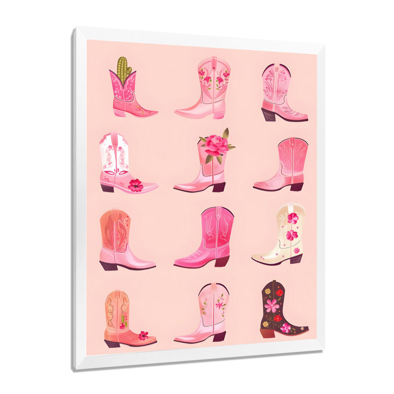 Rose, bottes de cowboy assorties - Cowgirls, art mural, Toile encadrée blanche avec une seule photo