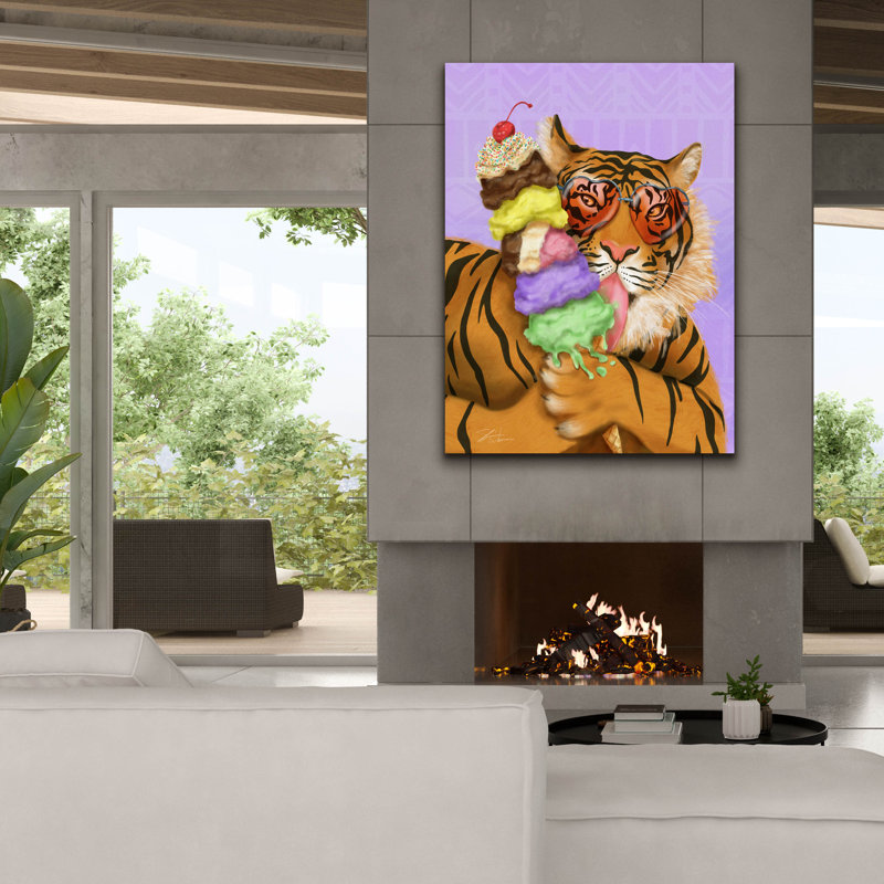 «Party Safari Tiger» par Shari Warren, art mural sur toile, H 54 po x l 40 po x P 1,5 po