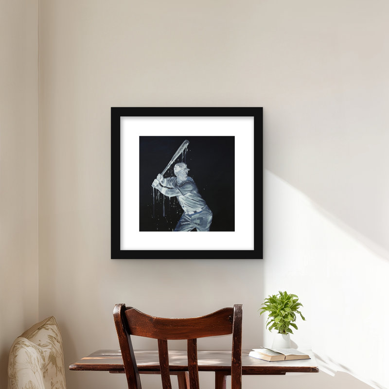 Baseball Player Blue Framed Matted Print - Home Decor