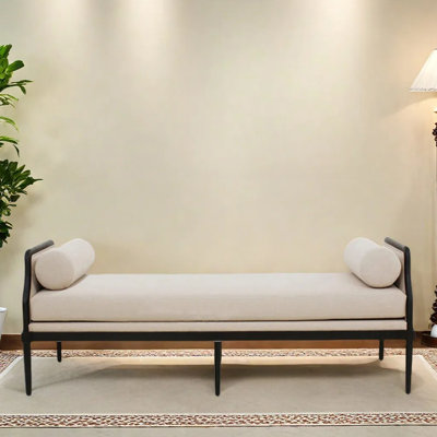 Banc avec accoudoirs simples et tabouret en bois massif