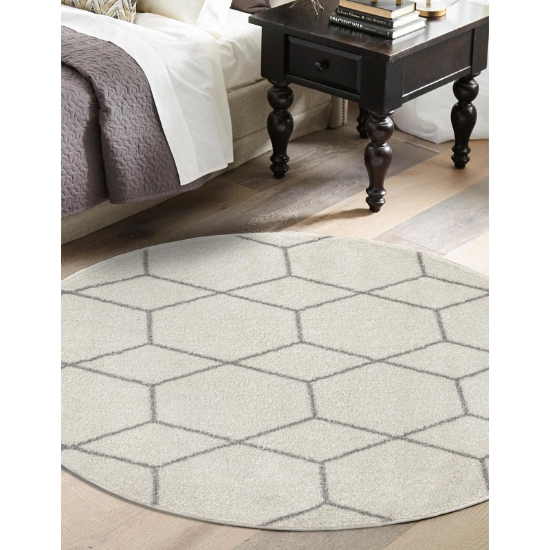 Debrodie Geometric Area Rug, Round 7'1", Ivory
