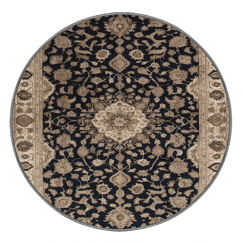 Tapis persan gris lavable à la machine, Rond 3 pi