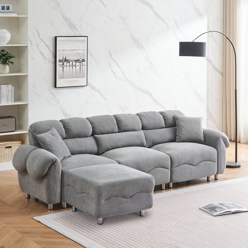 Agirta Velvet L-Shaped Sectional Reversible, Gray Cloud Velvet, 39.8" H x 104" W x 50" D