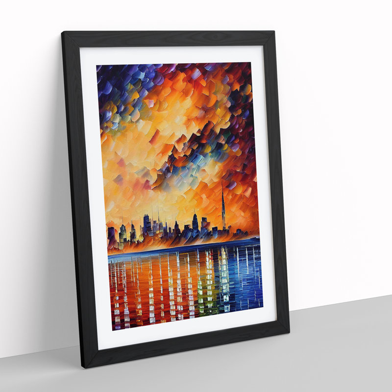 XV1022-1406X City Skyline At Sunset No.5 - Single Picture Frame Print, Black, 64cm H x 46cm W