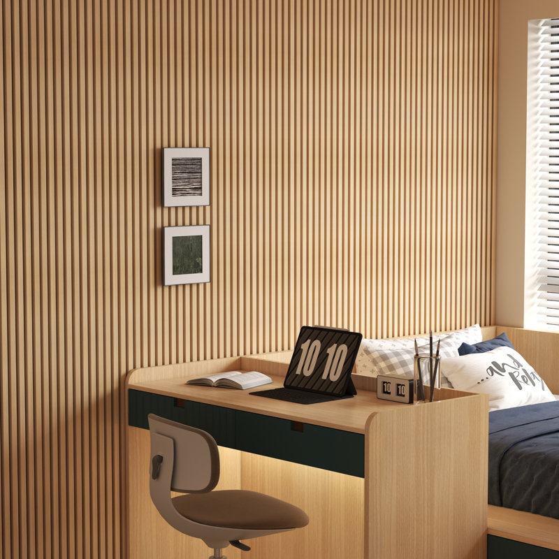 Panneaux muraux à lattes de 104,375 po x l 11,25 po avec embout - traitement mural moderne en bois insonorisant