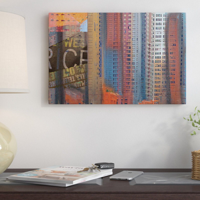 Bâtiments de New York, impression sur toile tendue, H 18 po x l 26 po x P 1,5 po, Toile avec cadre noir, Pas de tapis