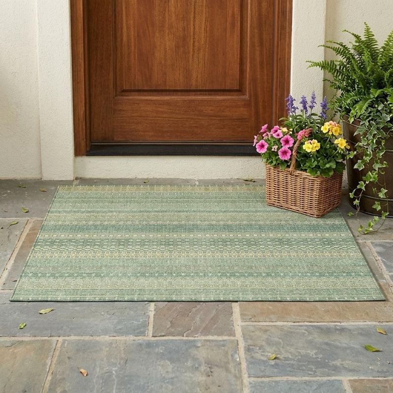 Tapis intérieur extérieur rayé lavable antidérapant 3 pi x 5 pi vert artichaut