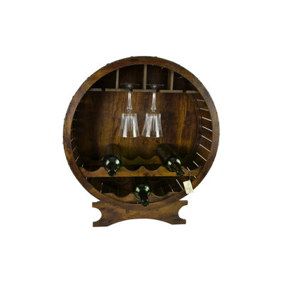 10 Bottle Wooden Barrel Wine and Glass Rack
