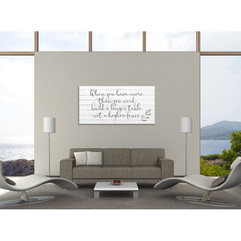 «More Than You Need» par Kimberly Allen, art textuel sur toile tendue, H 30 po x l 60 po x P 1,5 po